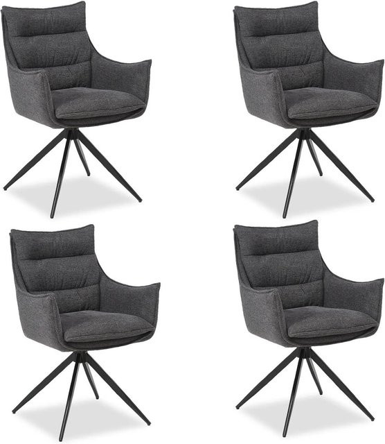 Homestyle4u 4er-Set Esszimmerstühle Polsterstühle modern mit 360 Grad Drehsitz in Grau Anthrazit Schwarz B/T/H: 52,5 x 62,0 x 86,5 cm - Bild 1