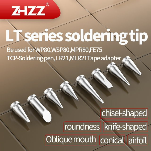 5er-Set Lötkolbenspitzen LT-Serie in Silber, kompatibel mit Weller WSD81, WD1000, WSP80 und WP80 - Bild 1
