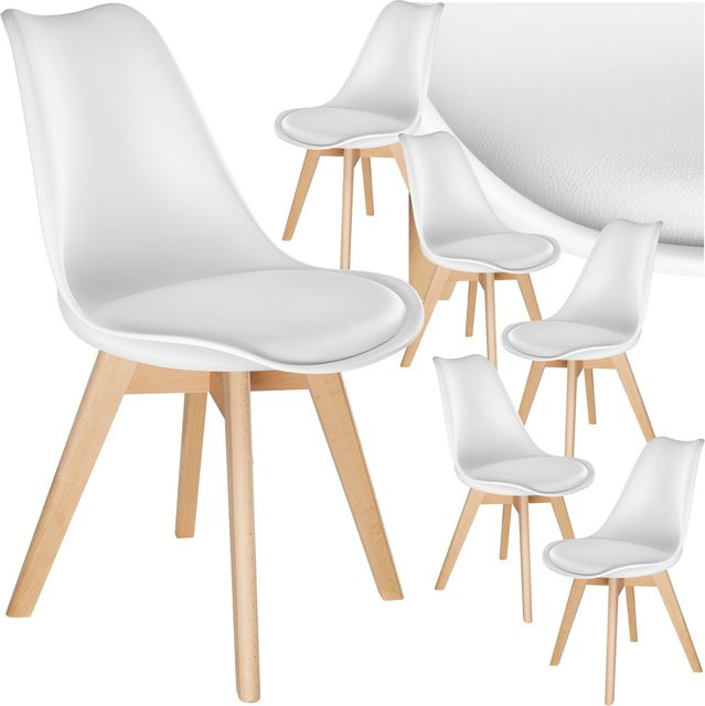 tectake Set Esszimmerstuhl Frederikke Scandi-Design mit gepolsterter Sitzfläche in Weiß, 6er Set, B/T/H: 49 x 53 x 82 cm - Bild 1