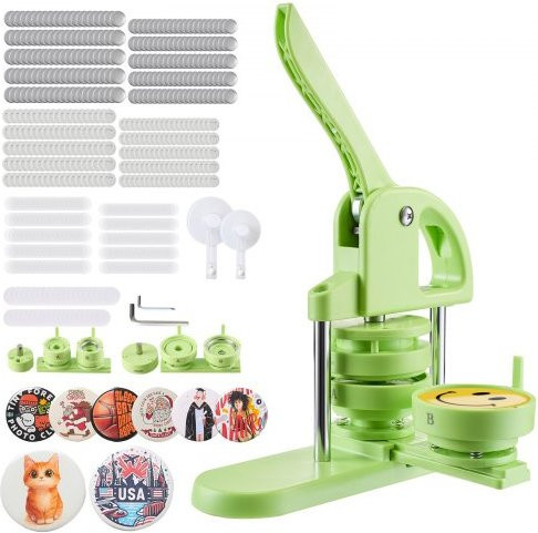 VEVOR 2-in-1 Buttonmaschine für 32 mm und 58 mm, Grüne Knopfmachermaschine aus Kunststoff mit 200 Zubehörteilen, Kreisschneider und ergonomischem Griff für DIY Badges und Pins - Bild 1