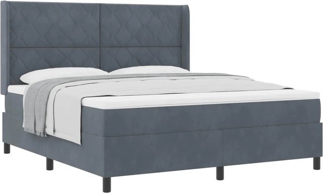 vidaXL Boxspringbett mit Matratze aus Samt in Dunkelgrau, B/T: 180 x 200 cm - Bild 1