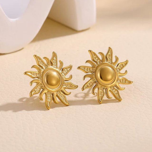 ETCAVCE Sonnenblumen-Ohrstecker, vergoldeter Edelstahl, Gold, Damen, Vintage - Bild 1