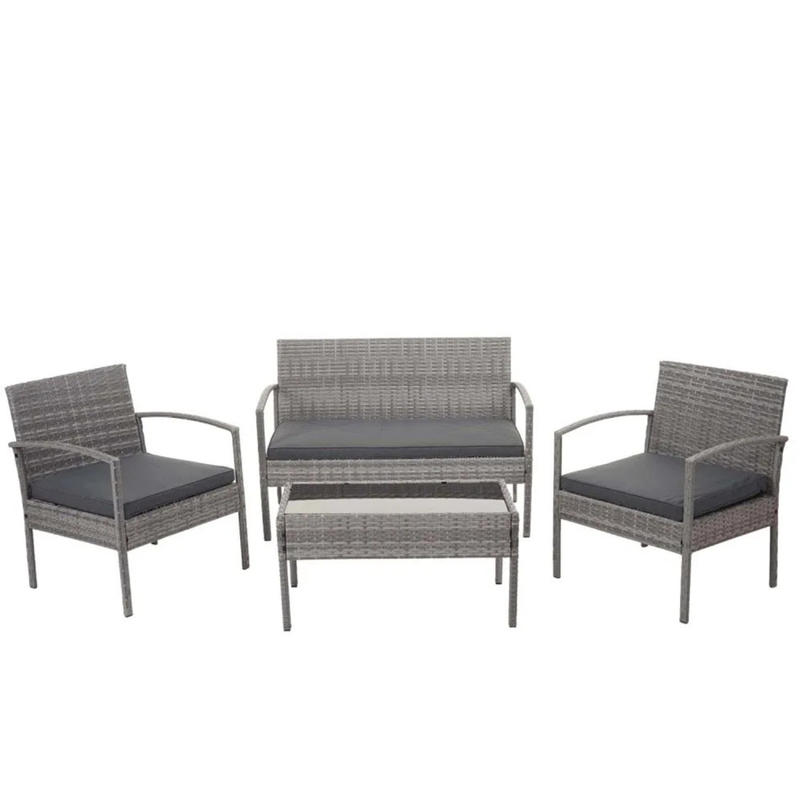 MCW Poly-Rattan Lounge-Set F56 in Grau mit dunkelgrauen Kissen - Bild 2
