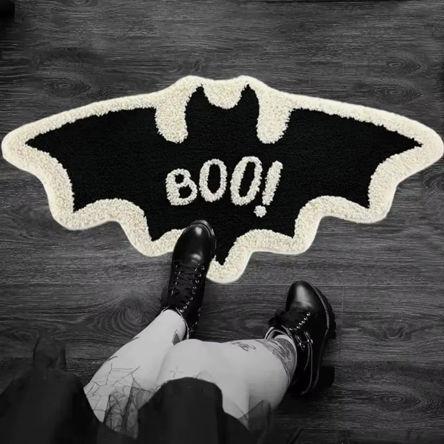 VIKAMA Halloween Fledermaus Bodenmatte aus Fleece, rutschfest und weich, Schwarz, B: 60 cm, T: 40 cm - Bild 3