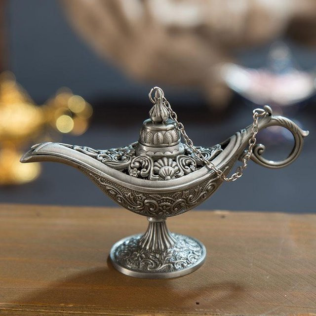 Aladdin Magische Dschinn Lampe als Retro Räuchergefäß und Öllampe aus Zinklegierung in Antik-Optik, Höhe: 12 cm - Bild 1