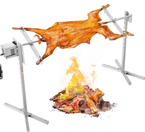 VEVOR Elektrisches BBQ Rotisserie Grill Kit aus Edelstahl mit höhenverstellbarem Stand und 52W Motor, Kapazität 132 lbs, inklusive Spieß und Hitzeschild für Schwein oder Lamm - Bild 1