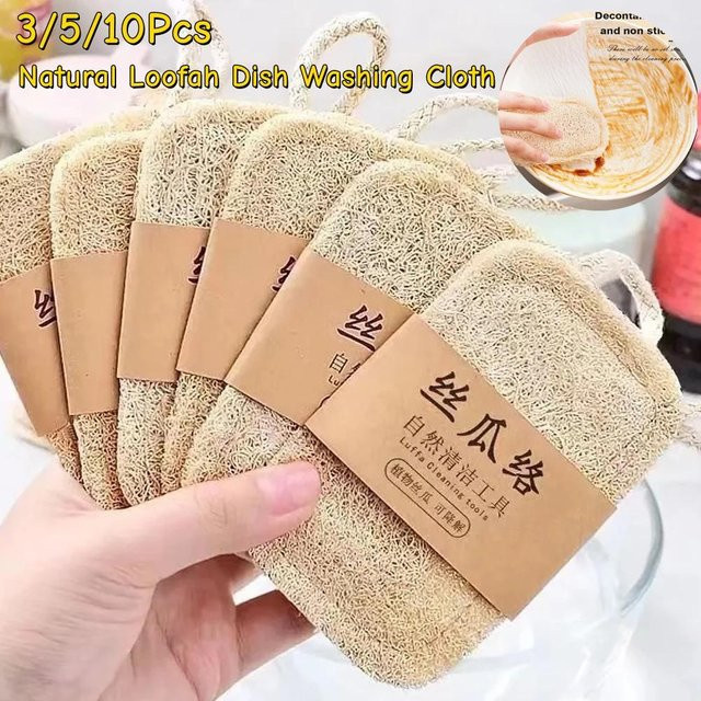 Oudun Natürlicher Luffa Spülschwamm Set, 10 Stück, Kirschrot und Beige - Bild 1