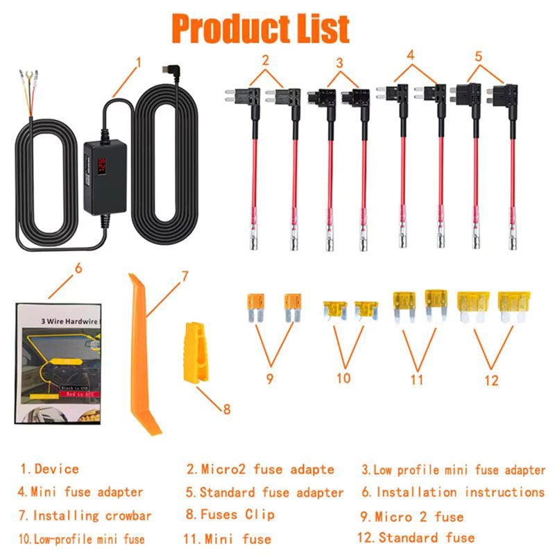 70mai Classic-Circuit Board Hardwire Kit mit USB-C für 12V/24V zu 5V Niederspannungsschutz in Schwarz für 70mai T800 M800 A810 Omni X800 - Bild 5