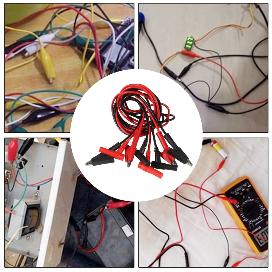 4 Stück Multimeter-Messleitungen mit rechtwinkligen Bananensteckern und Krokodilklemmen aus robustem Silikondraht in Rot, Länge: 1 m - Bild 3