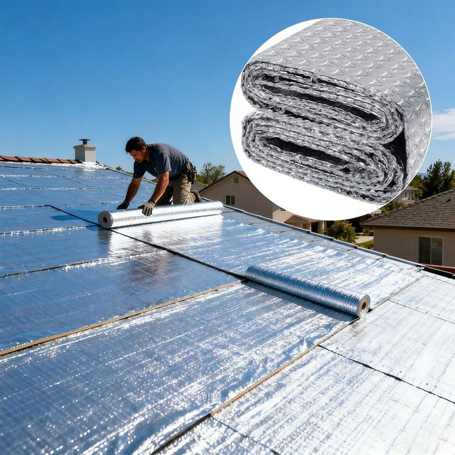 Reflektierende Isolierrolle aus Blasenfolie in Silber für Wärme- und Kälteschutz an Garagentor, Wand, Dachboden oder Wintergarten - Bild 1