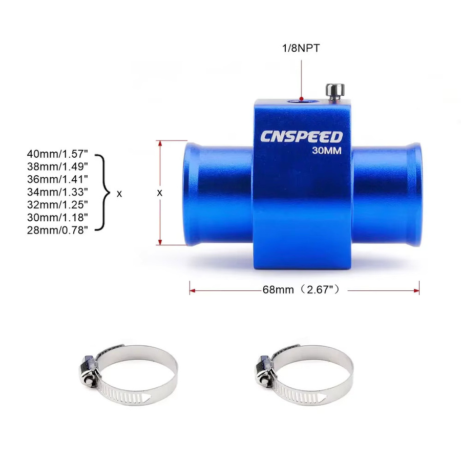 CNSPEED Schlauch Adapter für Wassertemperatur-Sensoren in Blau mit verschiedenen Durchmessern von 28mm bis 40mm - Bild 2