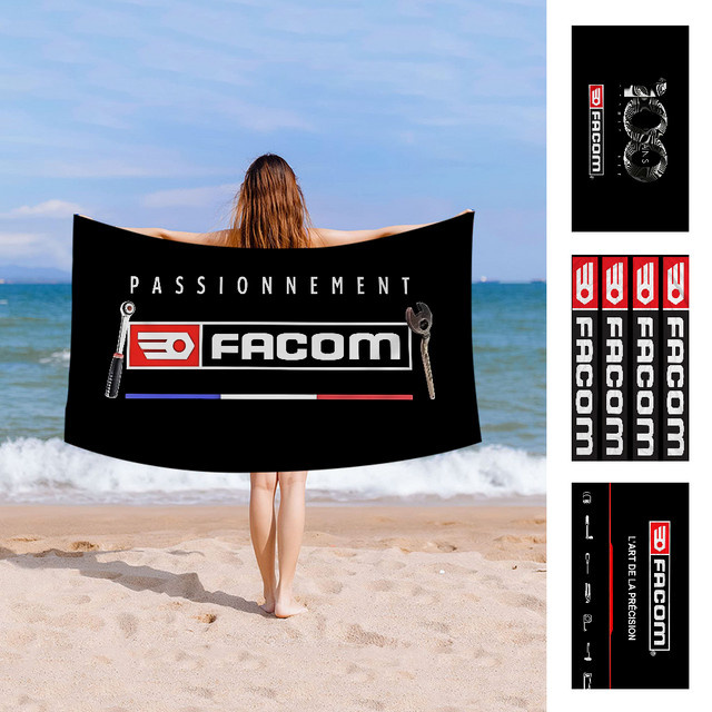 FACOM Logo Strandtuch für Kinder mit niedlichem Cartoon-Design, Saugfähiges Mikrofaser-Badetuch für Strand und Pool, Schwarz - Bild 1