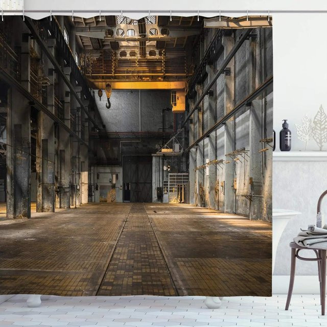 Chic Home Industrieller Duschvorhang im Steampunk-Stil mit Messingbesatz und Haken, Farbe: Braun, B: 300 cm, H: 180 cm - Bild 1