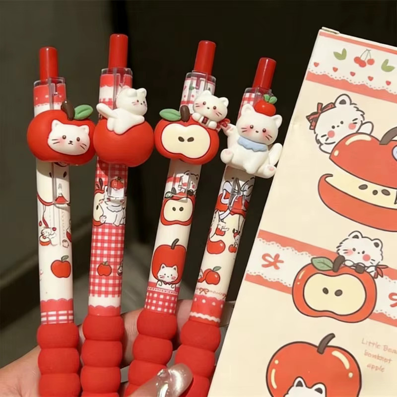 4 Stück Kawaii Apple Cat Gelstifte mit schwarzer Tinte und 0,5 mm Spitze für Schule und Büro - Bild 2