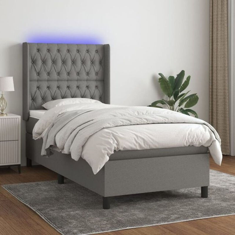 vidaxl Boxspringbett mit Matratze aus Stoff in Dunkelgrau B: 100 cm, T: 200 cm - Bild 1