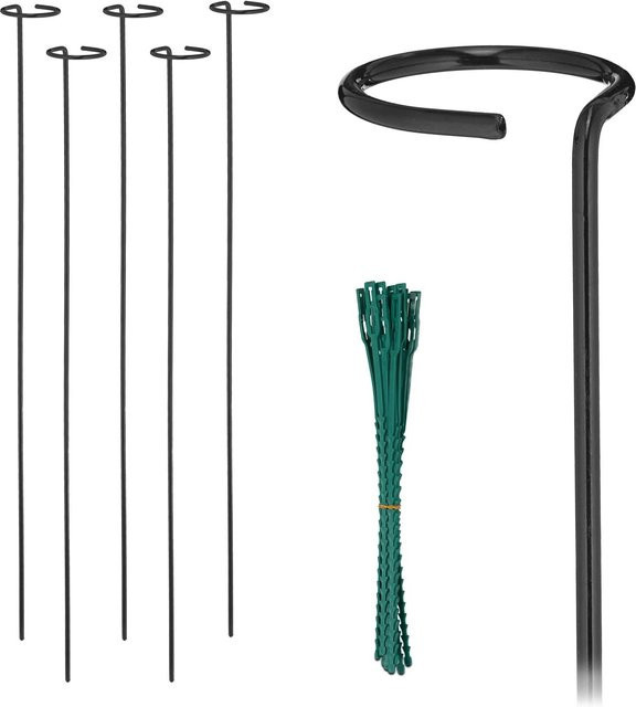 6er Set Relaxdays Pflanzstäbe aus Stahl in Schwarz mit Ring, Höhe: 80 cm, Durchmesser: 6 cm - Bild 1