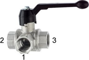 Riegler 3-Wege-Kugelhahn mit L-Bohrung aus vernickeltem Messing in Silber, Rp 3/8, DN 10 - Bild 1