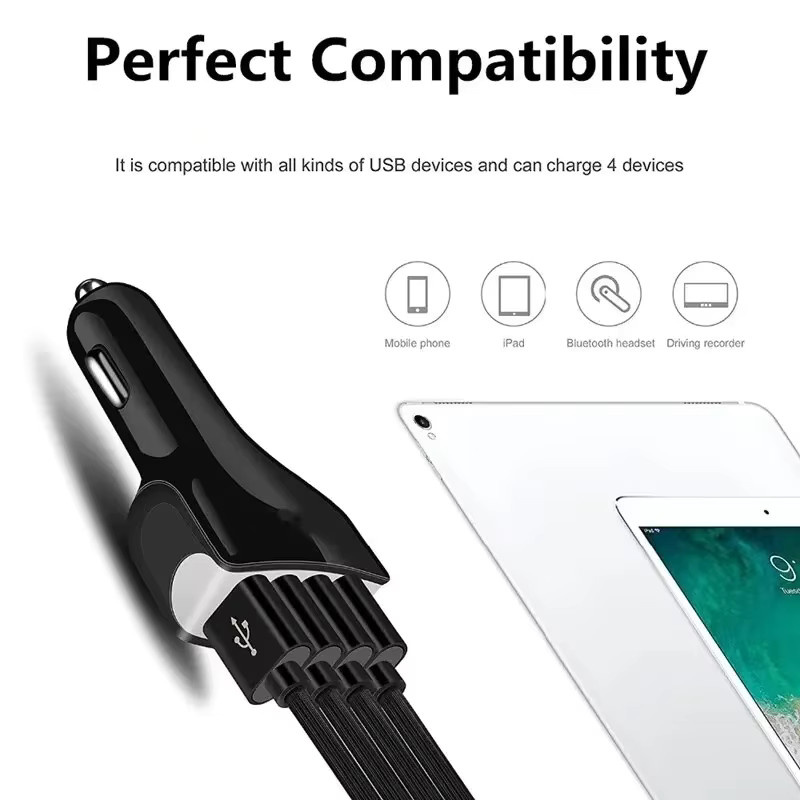 40W USB-Autoladegerät mit Multi-USB-Adapter und Quick Charge 3.0 in Schwarz für iPhone, Samsung, Xiaomi und Huawei - Bild 2