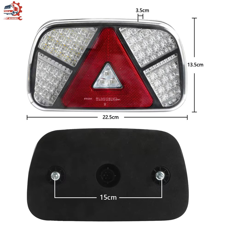 Aohewei Anhänger Rückleuchten Set 2 Stück, Rot, 12V/24V Bremse und Blinker für Caravan mit 30 cm langem 6-adrigem Kabel - Bild 2