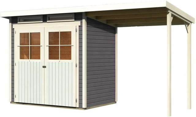 Gartenhaus Holz GLÜCKSBURG 2 mit Anbaudach in Terragrau, Wandstärke: 19 mm, B: 203 cm, T: 155 cm - Bild 1