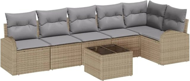 vidaXL Garten-Sofa-Set aus Poly-Rattan in Beige mit 7-teiliger Polsterung und Kissen in L-Form - Bild 1