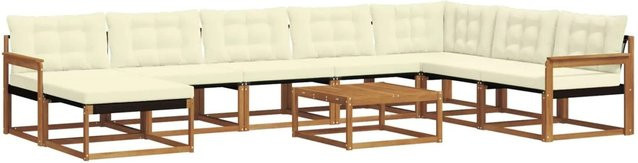 vidaXL Outdoor-Sofagarnitur aus Massivholz Akazie in Natur und Creme mit Textilene-Bezug und Sitzkissen - Bild 1