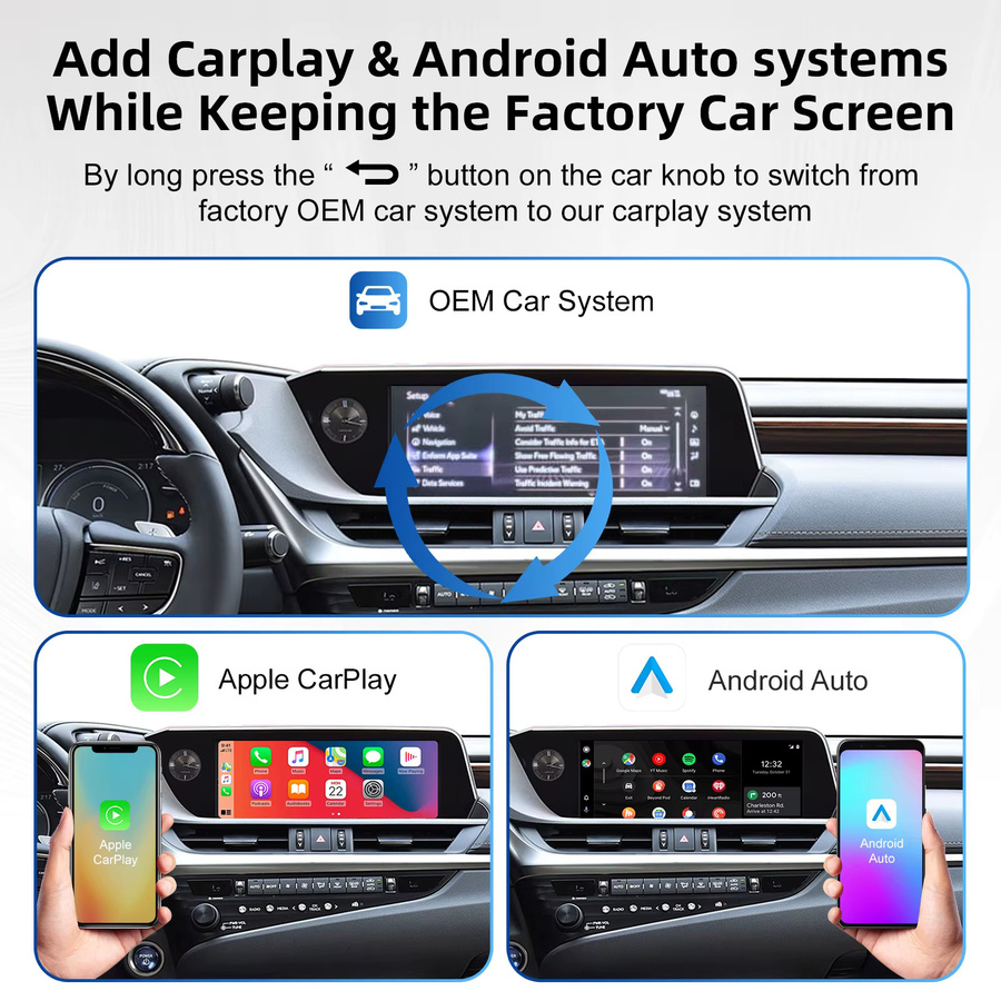 LEXXSON Drahtlose CarPlay und Android Auto Retrofit Kit Decoder Box für Lexus ES, UX, NX, IS, RX, GX, RC (Modelle 2018-2021), Farbe: Silber - Bild 4
