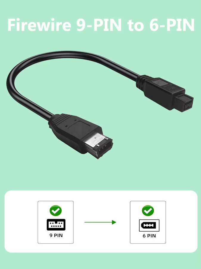 HDmatters Firewire 800 Kabel 9-Pin auf 6-Pin IEEE-1394a Kabel Schwarz, Länge: 30 cm - Bild 3