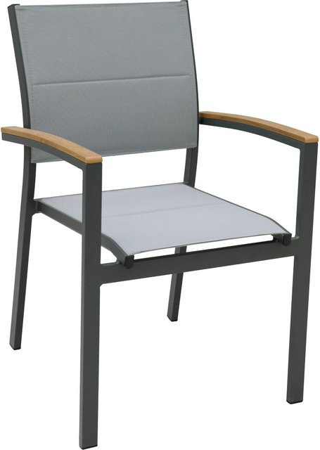 Garden Pleasure Stapelstuhl Silea aus Aluminium mit Armlehnen, 4er Set, Grau-Schwarz-Anthrazit - Bild 1