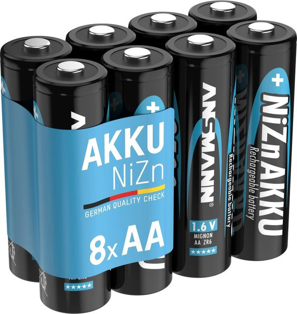 Ansmann Akku Mignon AA NiZn 1,6V 1500 mAh 8er Pack Schwarz - Bild 1