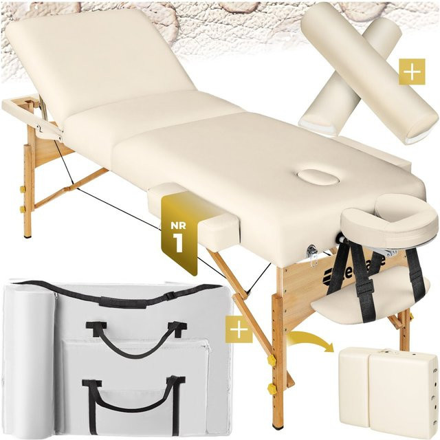 tectake 3 Zonen Massageliege-Set mit Holzgestell, Breite: 70 cm, B/T/H: 218 x 102 x 90 cm - Bild 1