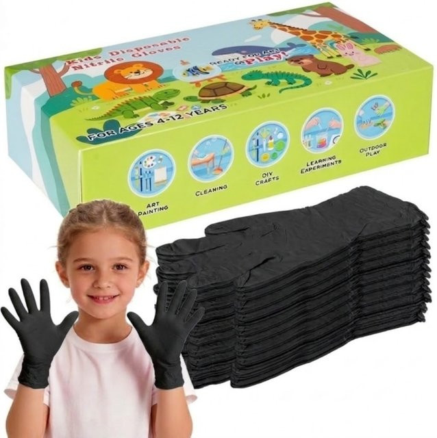 INMAICH Nitril-Einweghandschuhe für Kinder, latexfrei, Schwarz und Pink, 3,5 mil Stärke - Bild 1