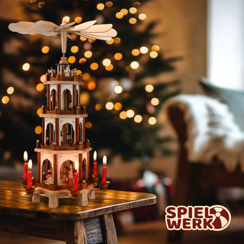 Spielwerk® Kerstpiramide XL in klassischem Holzdesign, Braun, Höhe: 60 cm, Breite: 20 cm, Tiefe: 20 cm - Bild 3