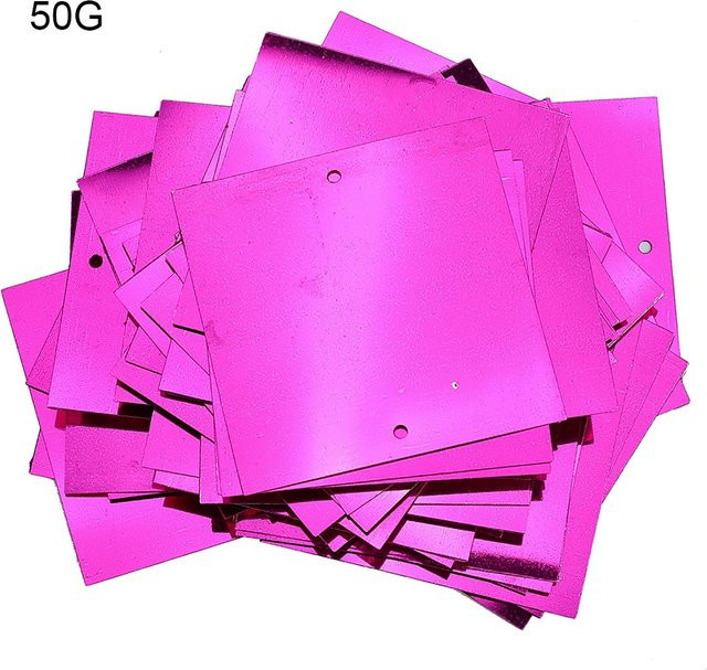 Igeteck Quadratische Pailletten aus PVC für Kleidung und Dekoration, 50 x 50 mm, Silber, Rot und Rosa, 50 g - Bild 1