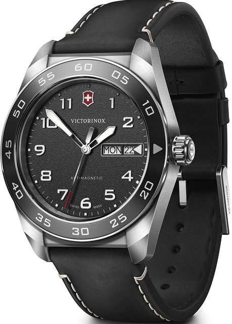 Victorinox Armbanduhr, Quarz, Edelstahlgehäuse, Leder, Schwarz, Herren - Bild 1