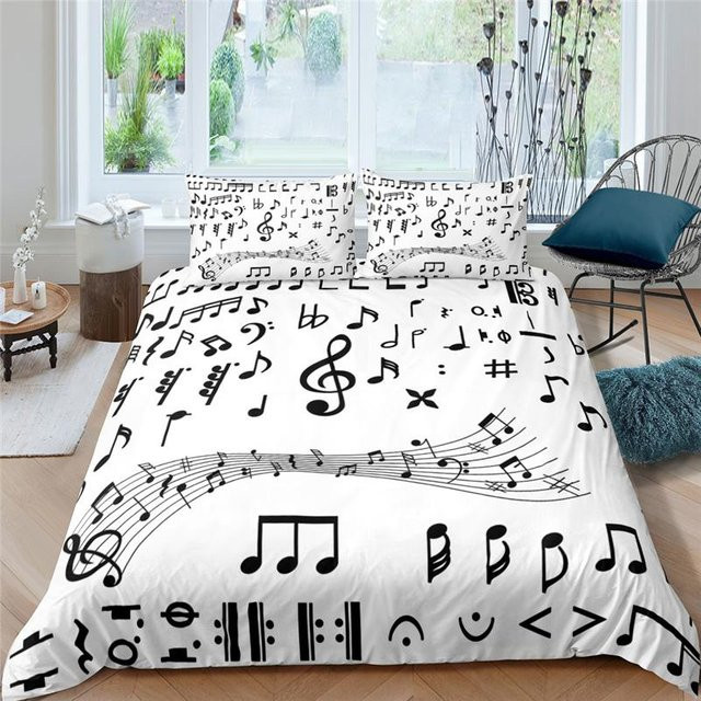 Bettwäsche-Set Binchi Fitness mit Musiknoten-Print aus Mikrofaser, Weiß, B/H: 135 x 200 cm - Bild 1