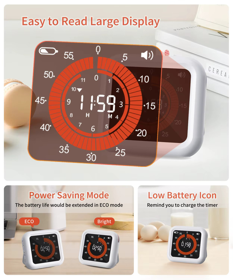 NOKLEAD Visueller Digitaler Timer in Weiß, Multifunktionaler Magnetischer USB-Lade-Timer mit 12-Stunden-Countdown und Stoppuhr für Büro, Klassenzimmer und Küche - Bild 5