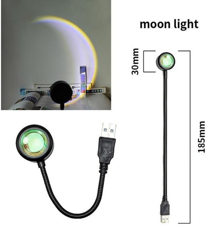 Aloisia LED Sunset Lampe Projektor mit USB-Anschluss, Mehrfarbiges RGB Nachtlicht für Schlafzimmer und Wohnzimmer, Schwarz