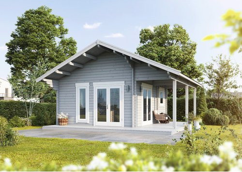 WOLFF FINNHAUS Gartenhaus Tirol 92 SD rechts aus Holz in Braun mit Satteldach und Blockbauweise, B/H/T: 751 x 385 x 725 cm - Bild 1