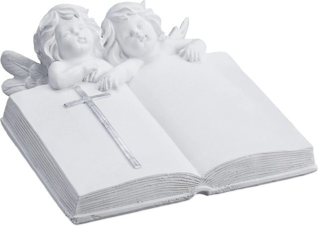 Relaxdays Grabengel mit Buch aus Polyresin in Weiß, wetterfest und frostfest, B/T/H: 20 x 20 x 10 cm - Bild 1