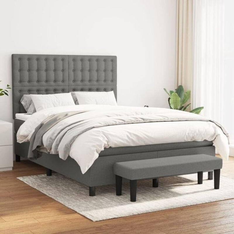 vidaxl Boxspringbett mit Matratze in Anthrazit und Grau aus Stoff, B/T/H: 140 x 190 cm - Bild 1