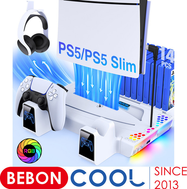 Beboncool Kühlstation für PlayStation 5 mit Dual Gamepad Ladegerät in Weiß - Bild 1