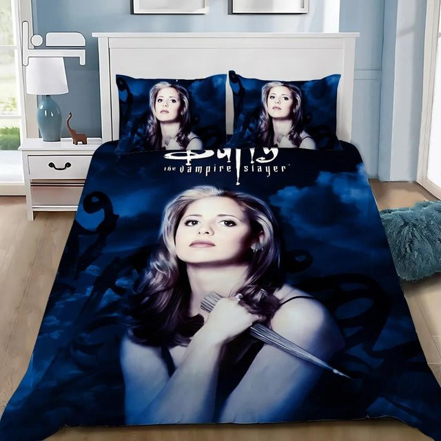 Bettwäsche-Set Gu Tao Buffy The Vampire Slayer mit Bettbezug und Kissenbezügen, Blau, B/H: 245 x 210 cm - Bild 1