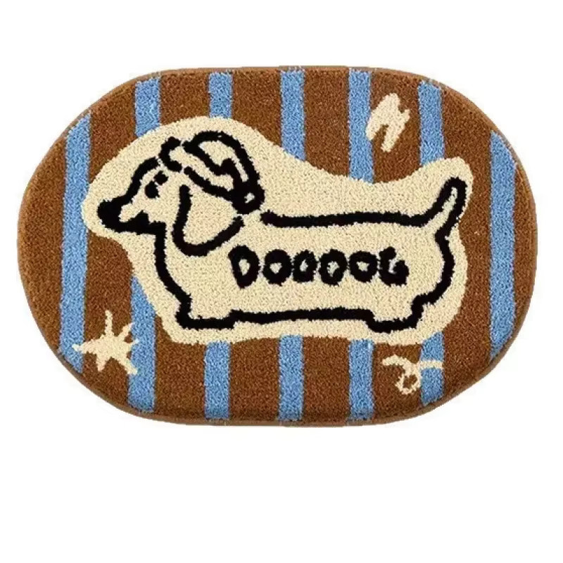 VIKAMA Moderner Cartoon-Hund-Teppich, oval, rutschfest und waschbar, mehrfarbig, ideal für Wohnzimmer und Schlafzimmer - Bild 2