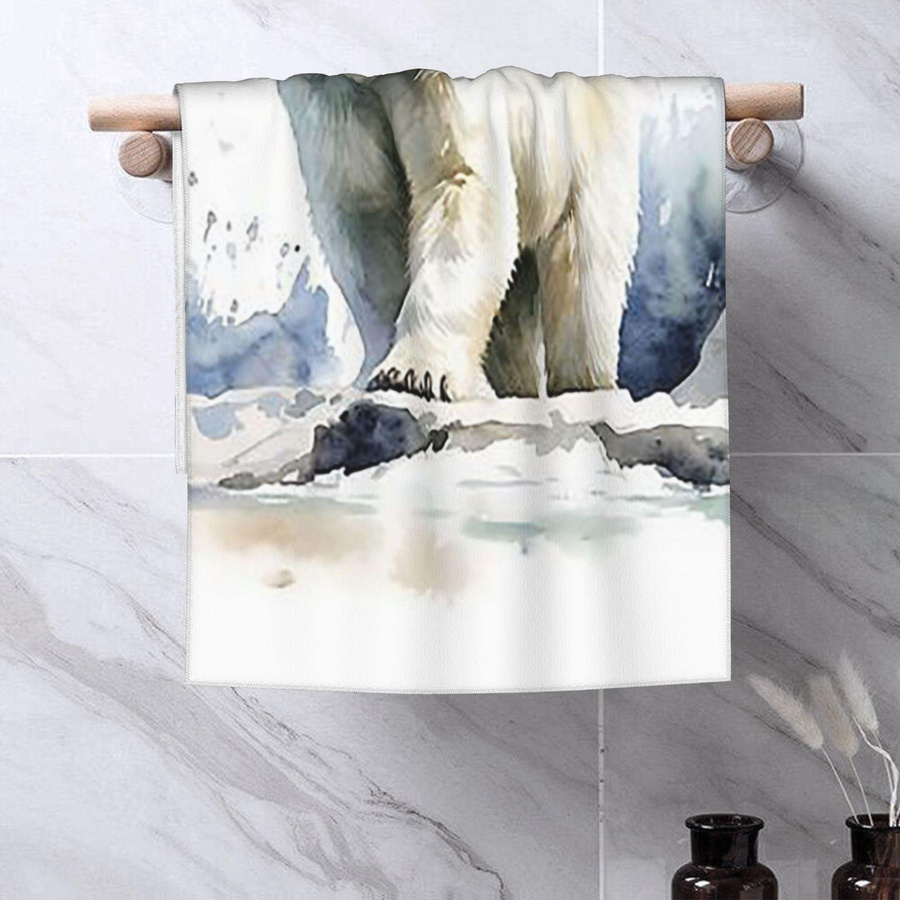 Saugfähiges Baumwoll-Gesichtstuch mit Aquarell-Eisbär-Motiv in Weiß, B: 40 cm, H: 60 cm - Bild 2