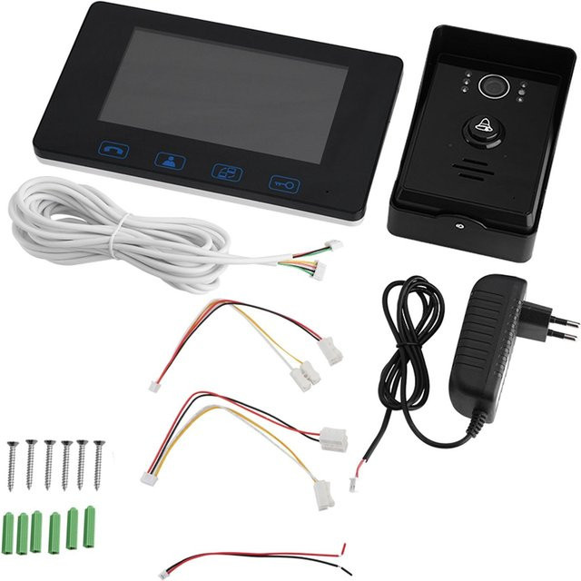 KONNWEI Video-Türtelefon mit 7 Zoll Monitor-Touchscreen, HD 1,3 Millionen Pixel, 150 Grad Sichtfeld, kabelgebunden, Schwarz - Bild 1