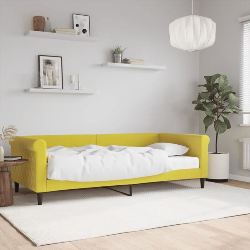 Vidaxl Tagesbett mit Matratze aus Samt und Metall in Gelb, Modernes Polsterbett B/T/H: 200 x 90 x 68 cm - Bild 1