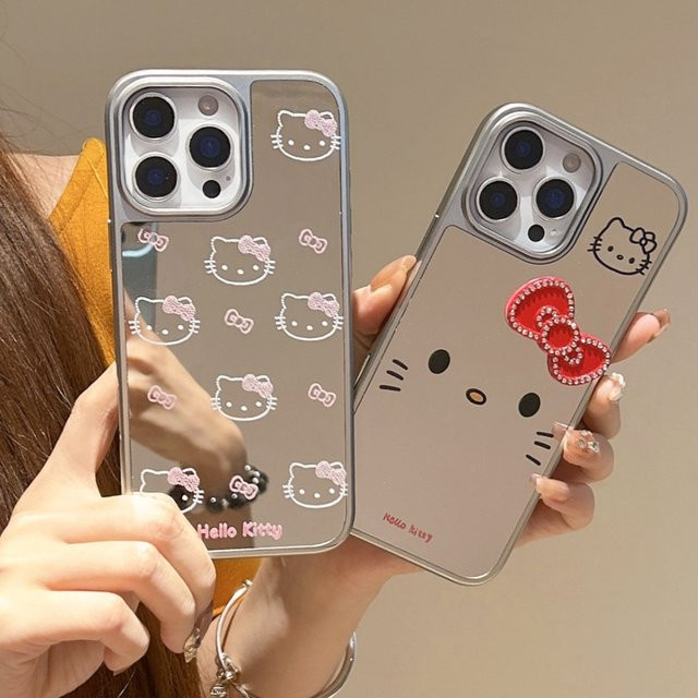 Sanrio Hello Kitty Handyhülle mit integriertem Make-up Spiegel für iPhone 17 16 15 14 13 12 11 Pro Max und Plus, Anti-Drop Schutzhülle im japanisch-koreanischen Stil - Bild 1