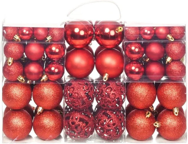 furnicato 100-teiliges Weihnachtskugel-Set aus Kunststoff in Rot mit den Größen 3 cm, 4 cm und 6 cm - Bild 1