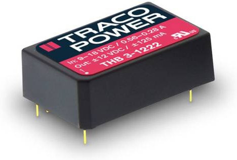 TracoPower THB 3-1223 DC/DC-Wandler, Print, Schwarz, 12 V/DC zu 15 V/DC und -15 V/DC, 100mA, 3W, 2 Ausgänge - Bild 1